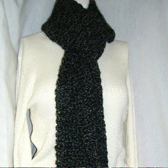 Black Scarf 88"x5" Long Goth Chunky Handmade Crochet Hand Knit Unisex Retro NWT - Picture 7 of 10